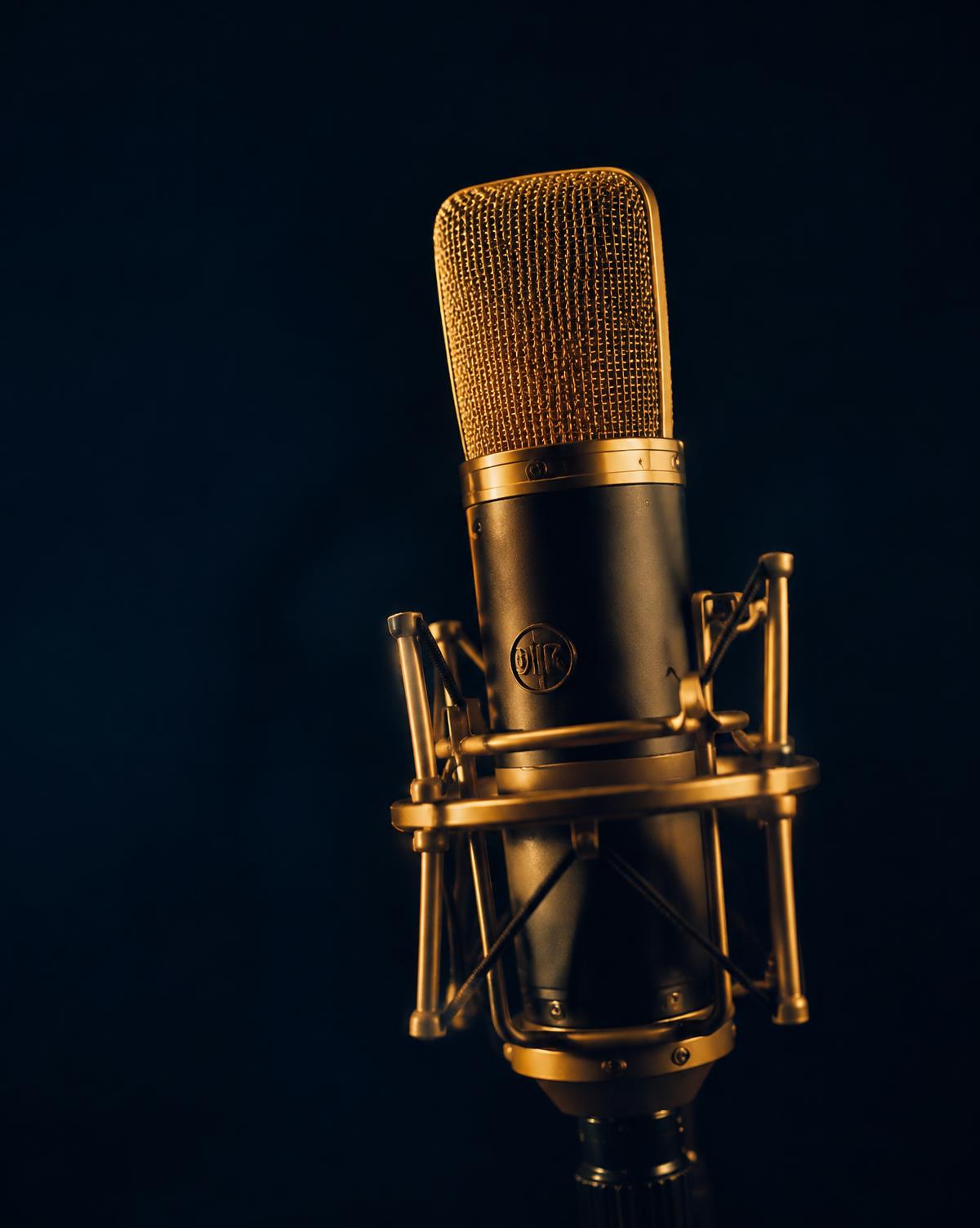 A studio microphone in warm light